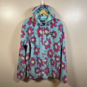 A. Lab Dazer Flower Fleece Zip Up Hoodie Jacket Size XL Blue Purple Kidcore